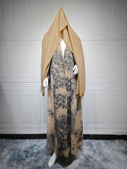Women’s Chiffon Print Two-Piece Set with Headscarf