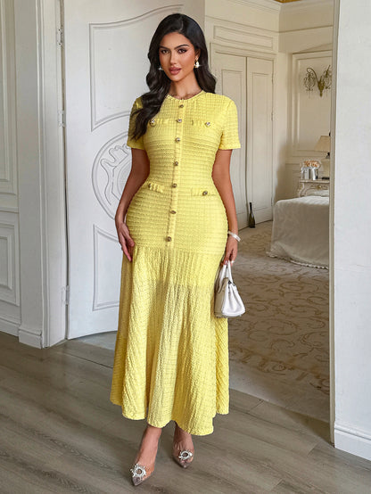 Women’s Elegant Solid Color Short Sleeve Bodycon Dress