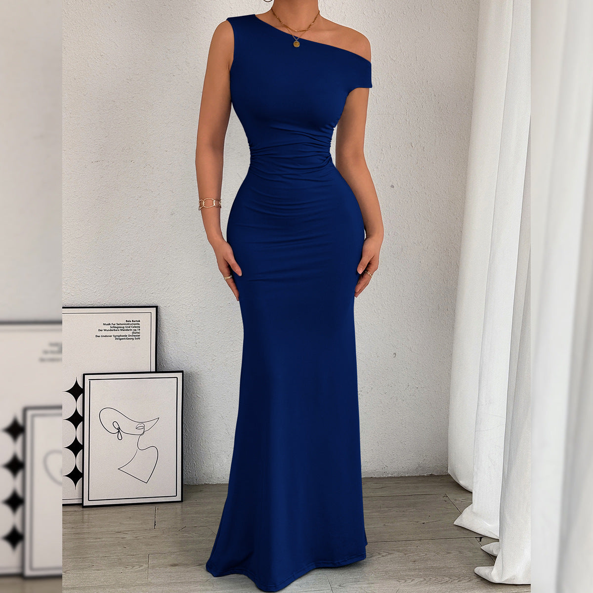 Women’s One-Shoulder Pleated Mermaid Dress