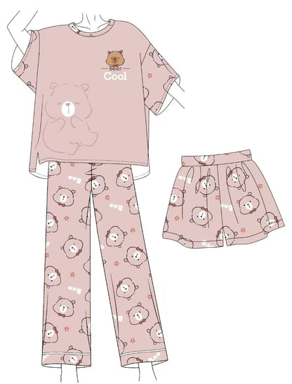 Women’s Double-Sided Milk Silk Cartoon Pajama Set (3-Piece)