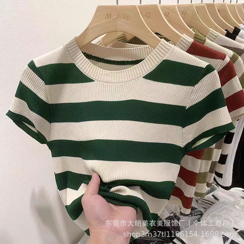Women’s Ice Silk Striped Knit Top