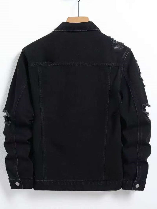 Men’s Loose Black Denim Cargo Jacket