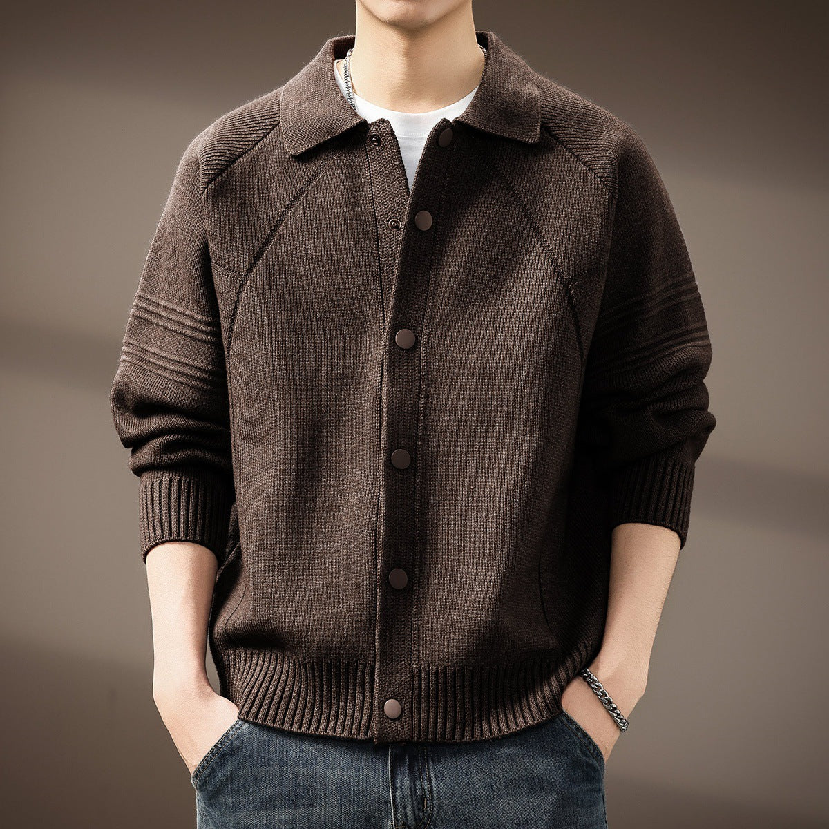 Men’s Old Money Lapel Knit Cardigan