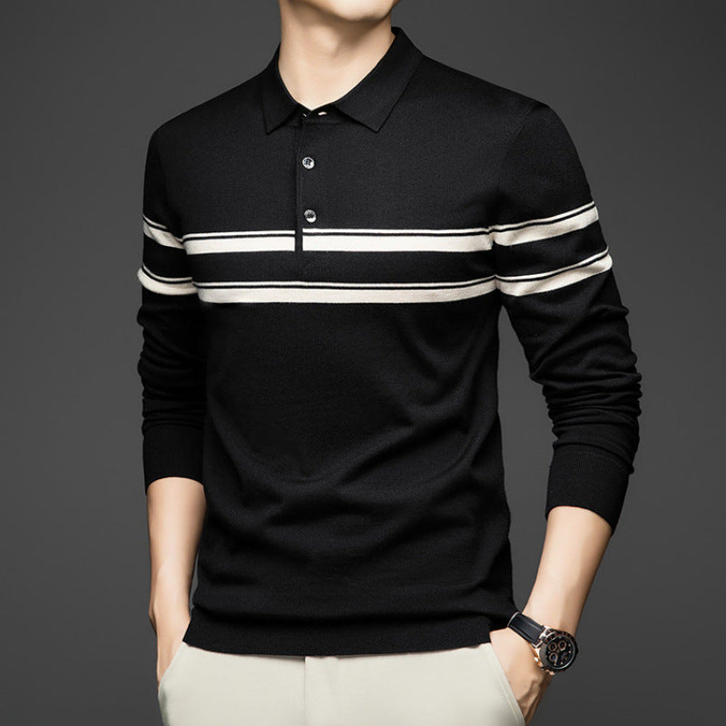 Men’s Wool Blend Striped Collared Knit Top