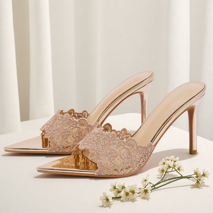 Women’s Lace Pointed-Toe Stiletto Slippers