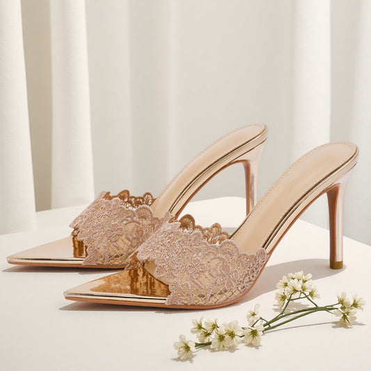 Women’s Lace Pointed-Toe Stiletto Slippers