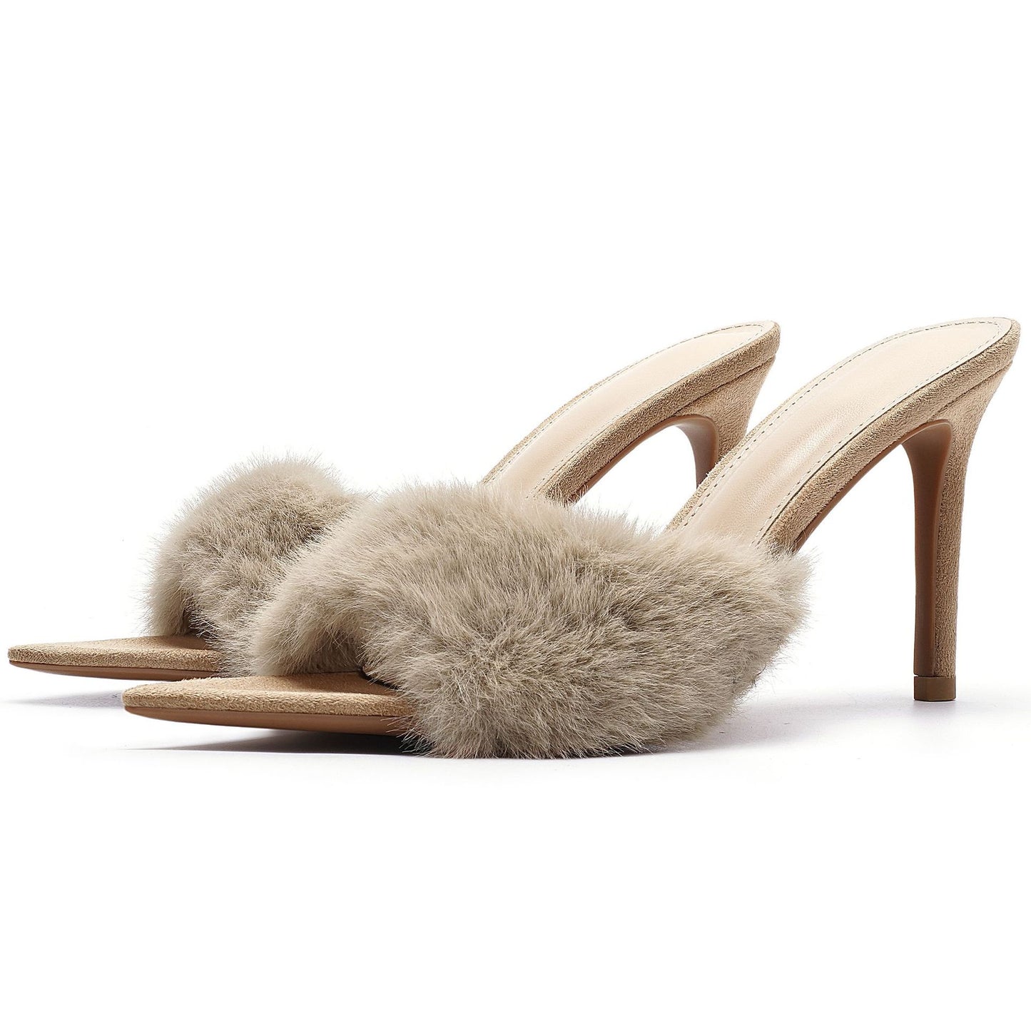 Women’s Pointed-Toe Fleece High Heel Mules