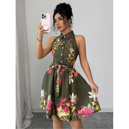 Women’s Elegant Printed Tie Dress