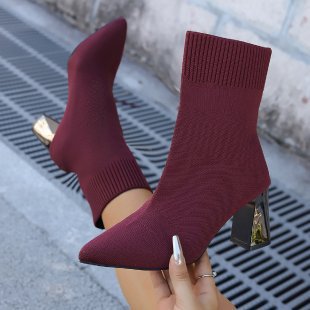 Women’s Pointed-Toe Knit Sock Ankle Boots