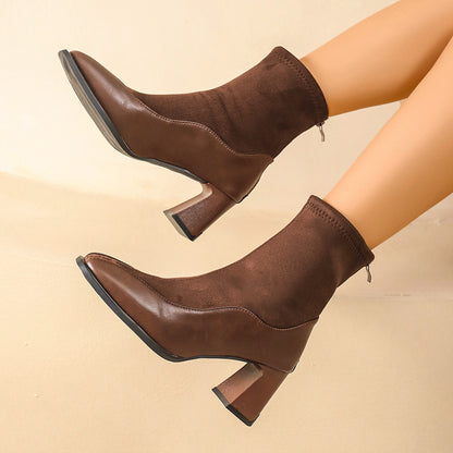 Women’s French Vintage Suede Sock Ankle Boots