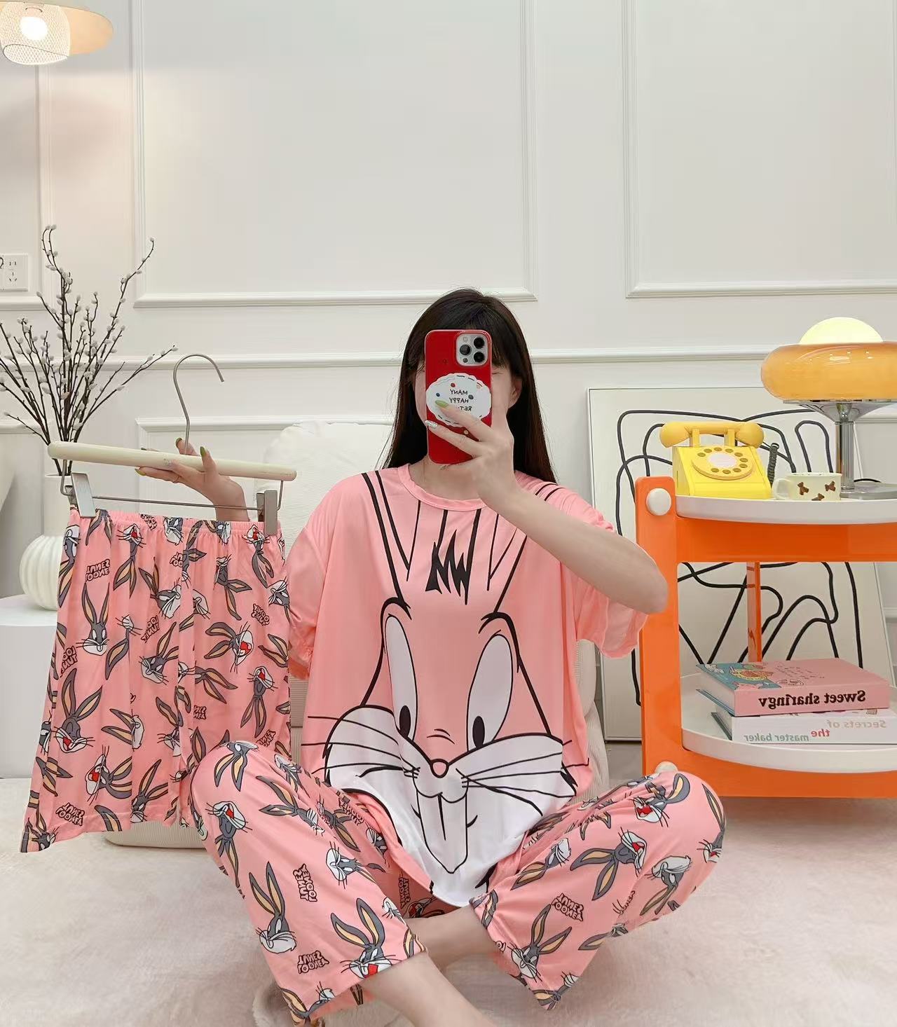 Women’s Double-Sided Milk Silk Cartoon Pajama Set (3-Piece)