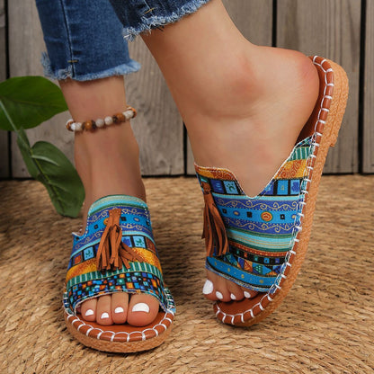 Women’s Tassel One-Strap Flat Beach Slippers