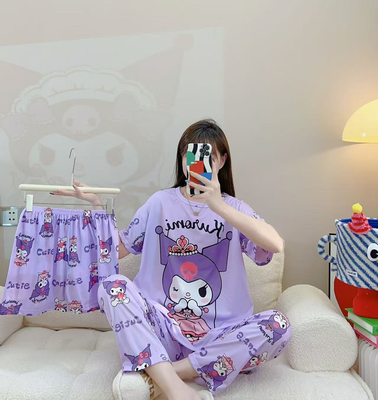 Women’s Double-Sided Milk Silk Cartoon Pajama Set (3-Piece)