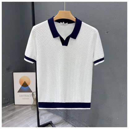 Men’s Contrast Collar Knitted Polo Shirt