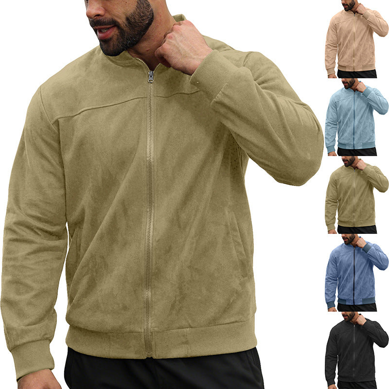 Men’s Suede-Feel Lightweight Casual Sweatshirt Jacket