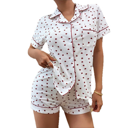 Women’s Cotton Heart Print Pajama Set with Cardigan