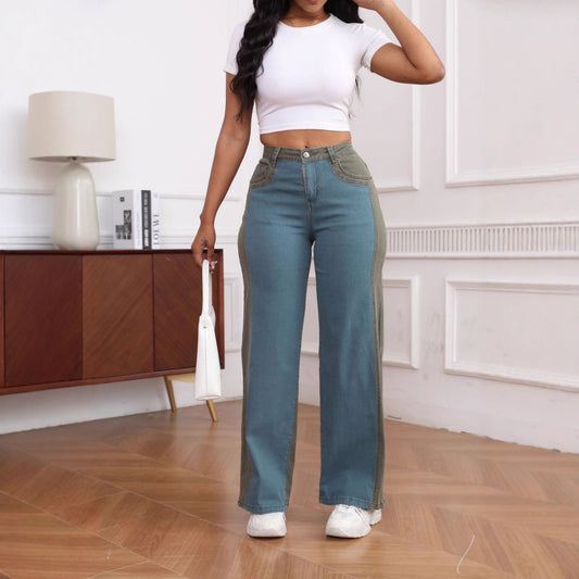 Women’s Color-Block Wide-Leg Washed Jeans