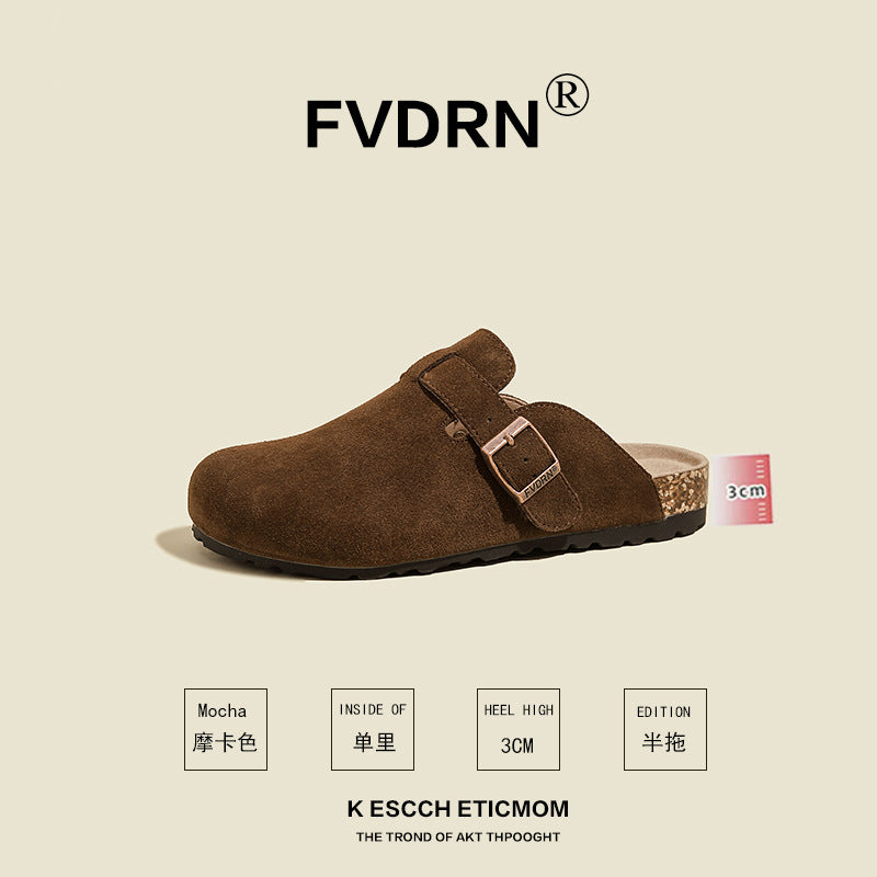 Cork Sole Leather Slide Sandals