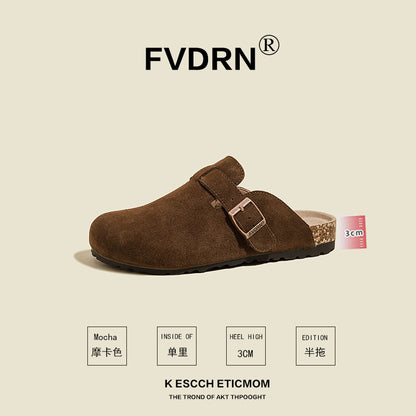 Cork Sole Leather Slide Sandals