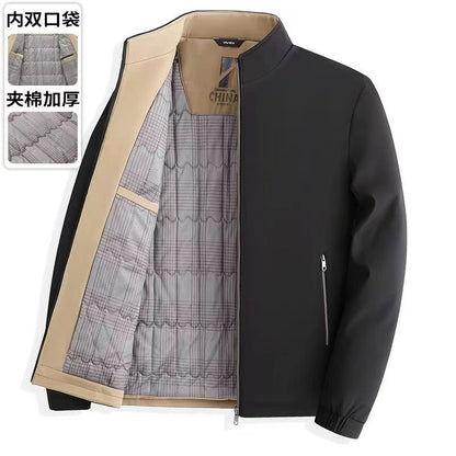 Men’s Fleece-Lined Stand Collar Winter Jacket