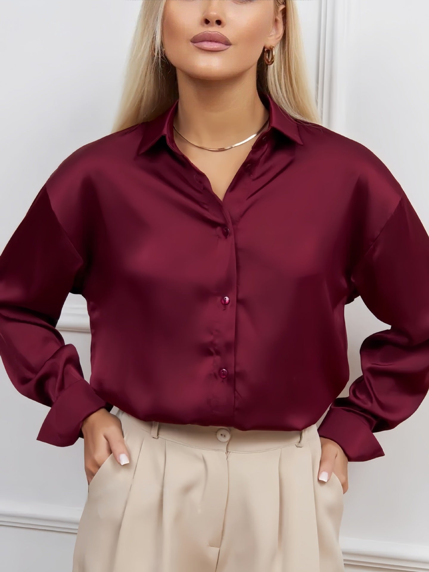 Women’s Satin Elegant Long Sleeve Shirt