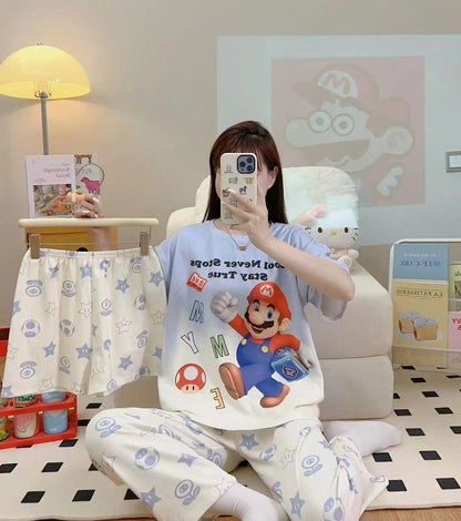 Women’s Double-Sided Milk Silk Cartoon Pajama Set (3-Piece)