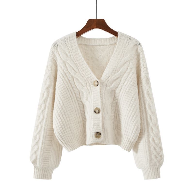 Women’s V-Neck Cable Knit Short Cardigan Sweater