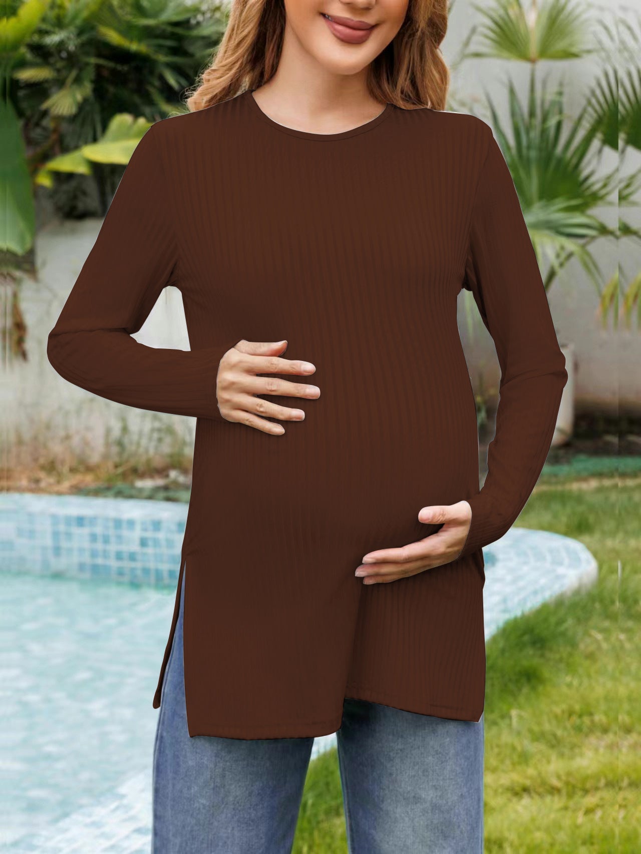 Women’s Maternity Long Sleeve High-Slit Tunic Top