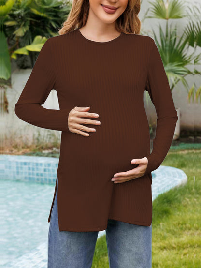 Women’s Maternity Long Sleeve High-Slit Tunic Top