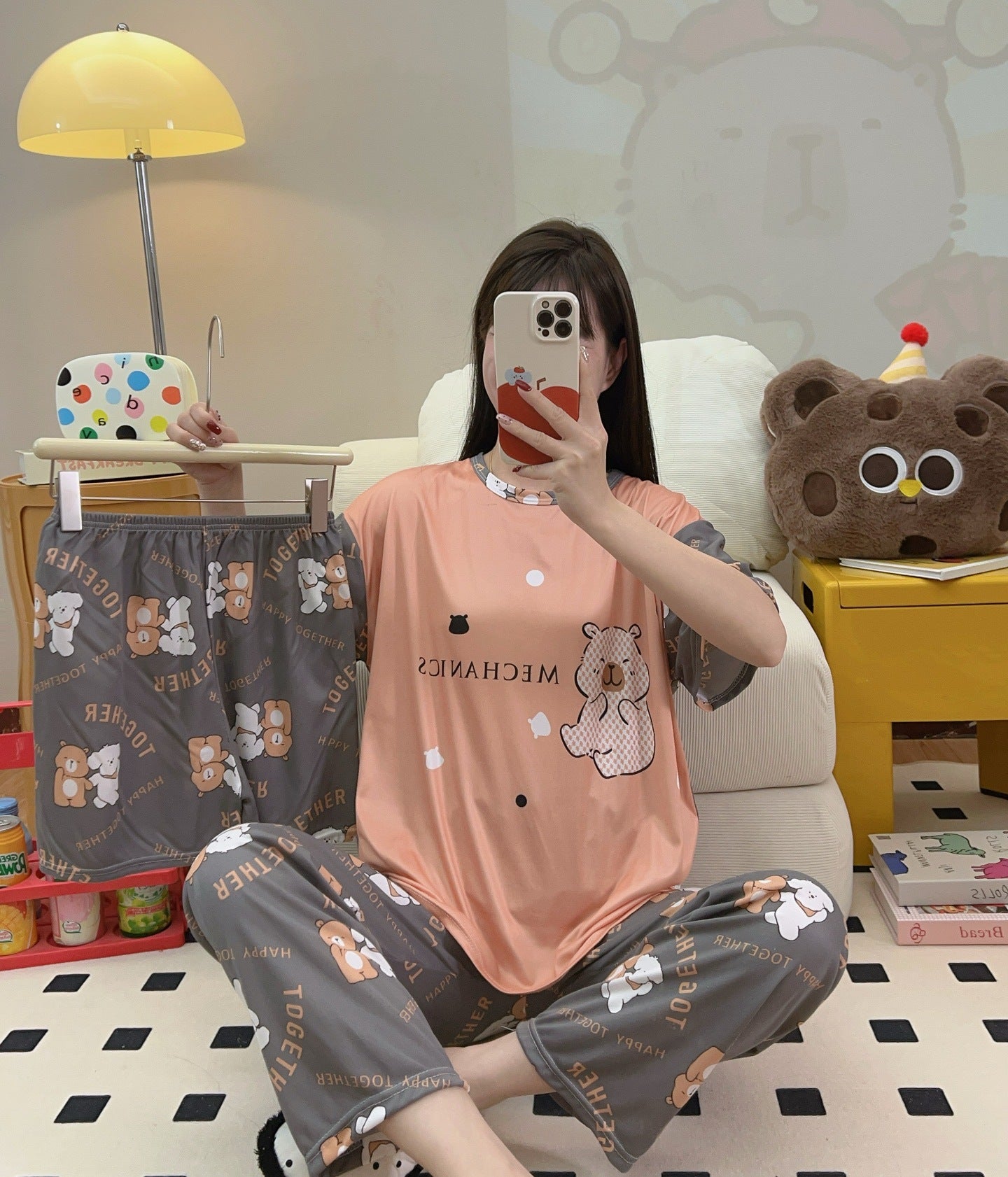 Women’s Double-Sided Milk Silk Cartoon Pajama Set (3-Piece)