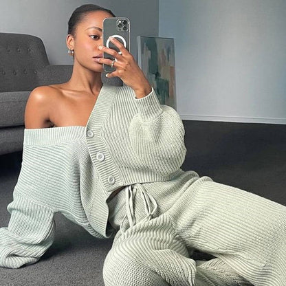 Women’s Cardigan Knitwear & Pants Two-Piece Set