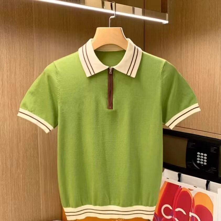 Men’s Contrast Collar Knitted Polo Shirt