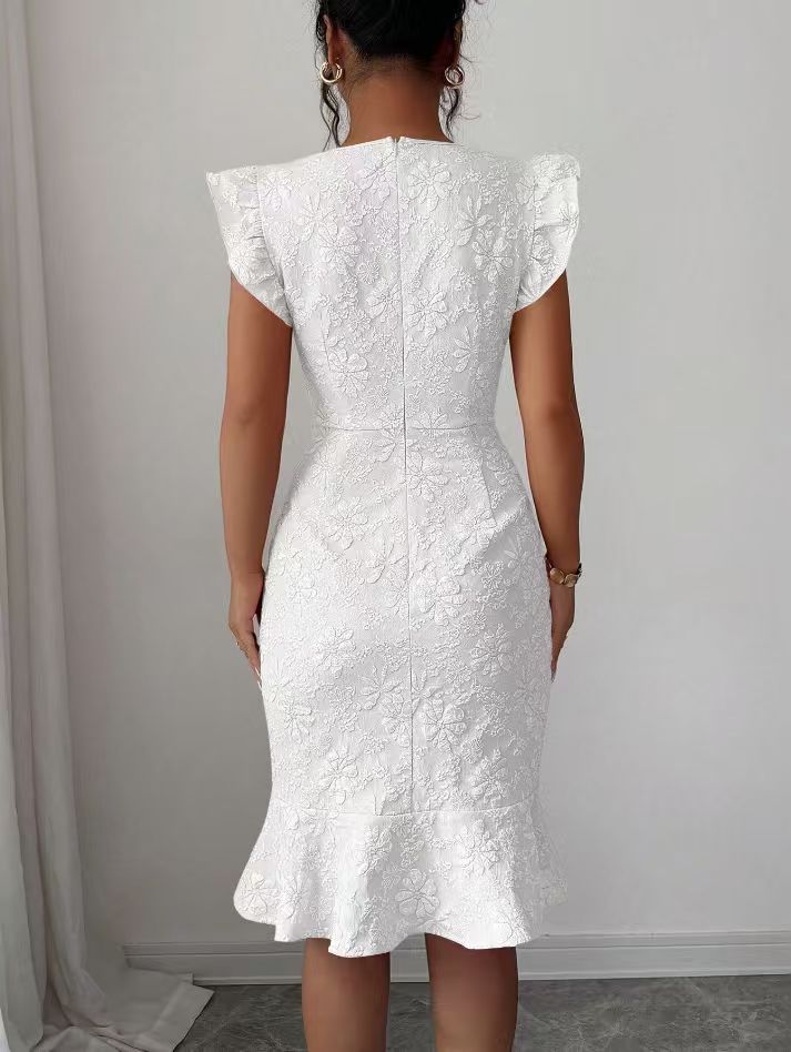 Elegant White Jacquard Mermaid Dres