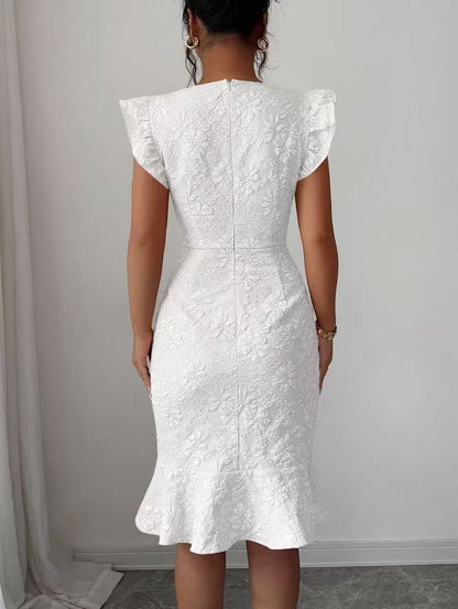 Elegant White Jacquard Mermaid Dres