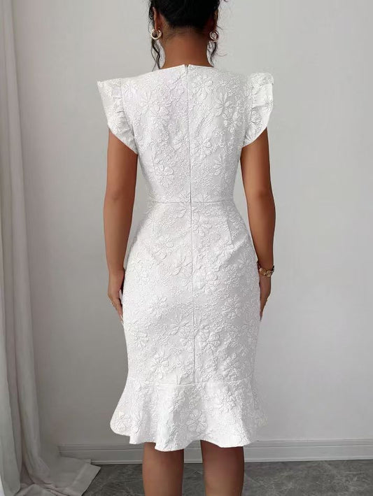 Elegant White Jacquard Mermaid Dres