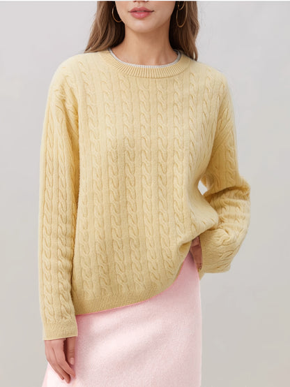 Women’s Knitted Faux Two-Piece Crew Neck Sweater