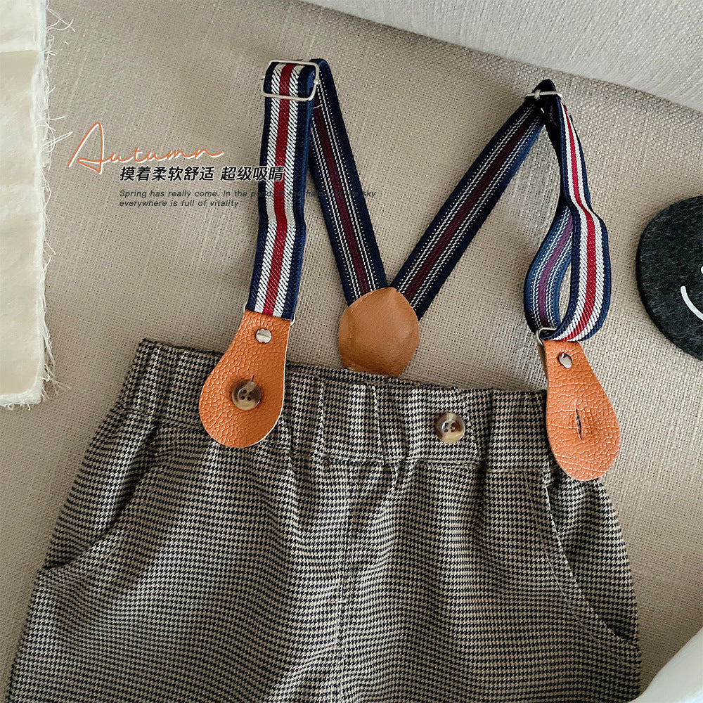 Boys' British-Style Overalls & Shirt 2-Piece Set (Ages 0-3)