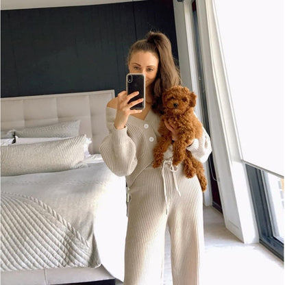 Women’s Cardigan Knitwear & Pants Two-Piece Set