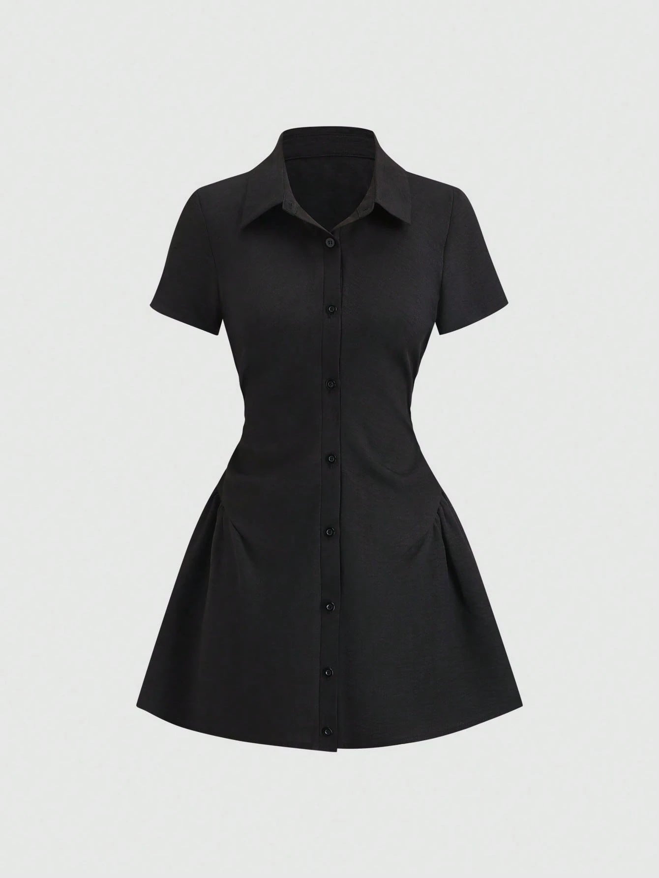Women’s Puff Sleeve V-Neck Pleated Shirt Dress