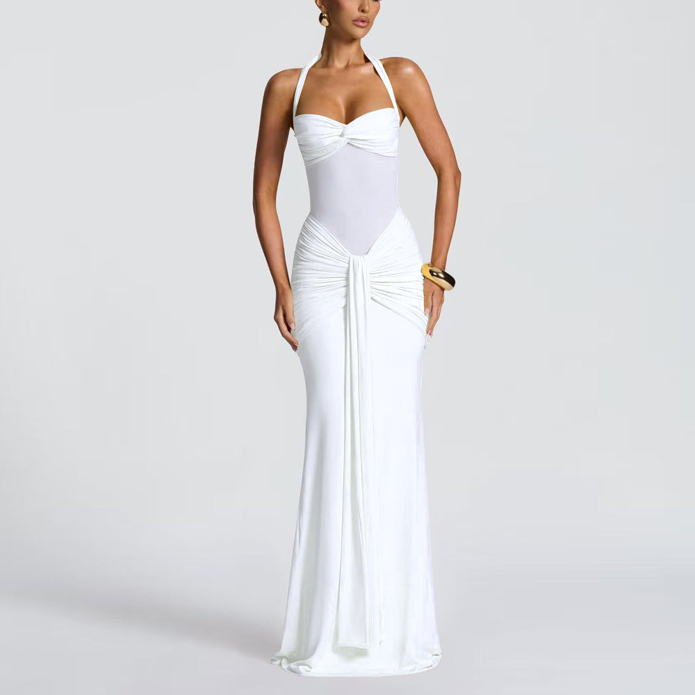 Women’s Halterneck Mesh Splice Maxi Dress