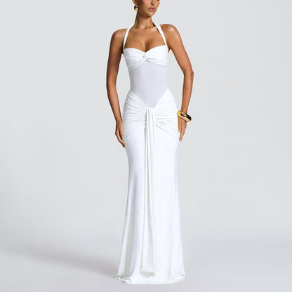 Women’s Halterneck Mesh Splice Maxi Dress