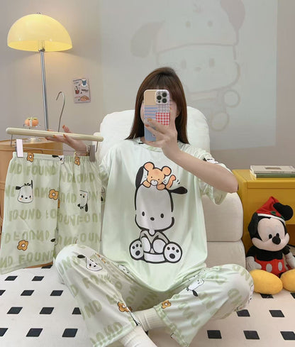 Women’s Double-Sided Milk Silk Cartoon Pajama Set (3-Piece)