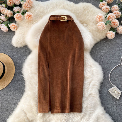 Women’s High-Waist Retro A-Line Split Midi Skirt