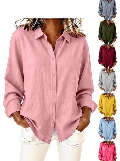 Women’s Cotton-Linen Lapel Loose Cardigan Shirt