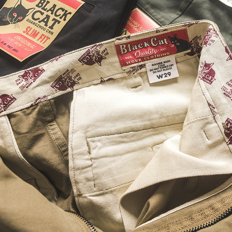 Men’s Retro Washed Twill Straight-Leg Chino Pants