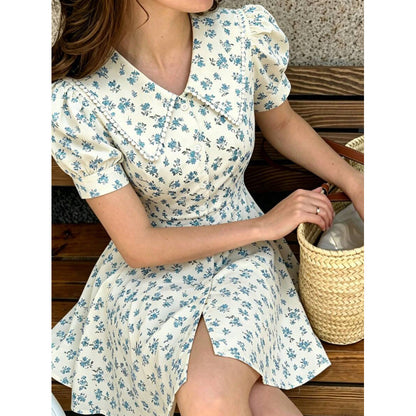 Women’s V-Neck Floral Single-Breasted Summer Dress