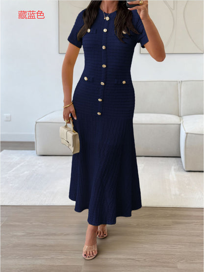 Women’s Elegant Solid Color Short Sleeve Bodycon Dress