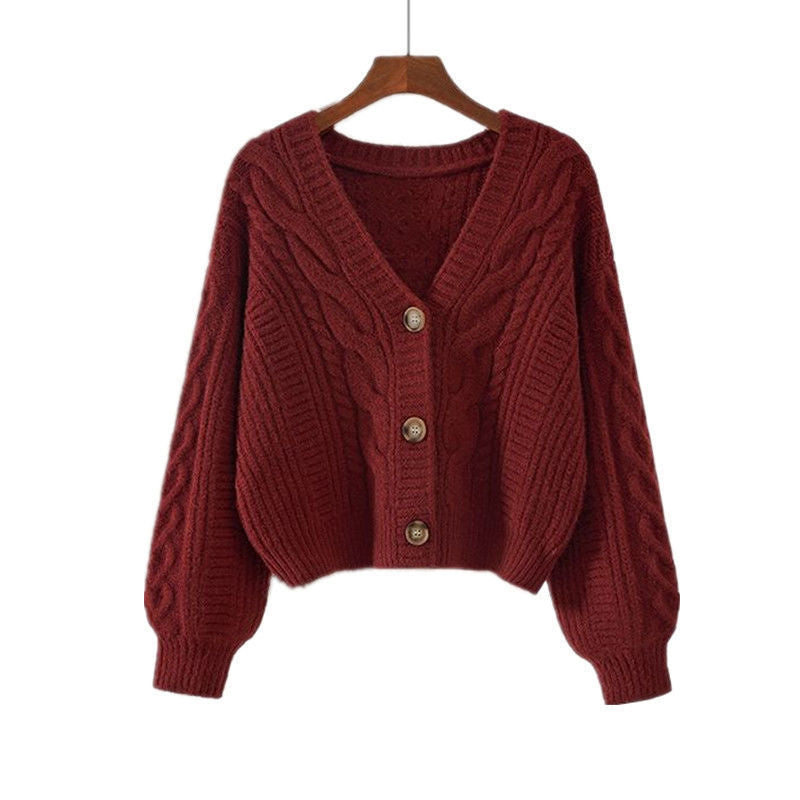 Women’s V-Neck Cable Knit Short Cardigan Sweater