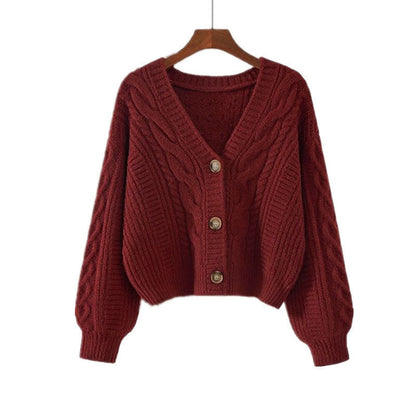 Women’s V-Neck Cable Knit Short Cardigan Sweater
