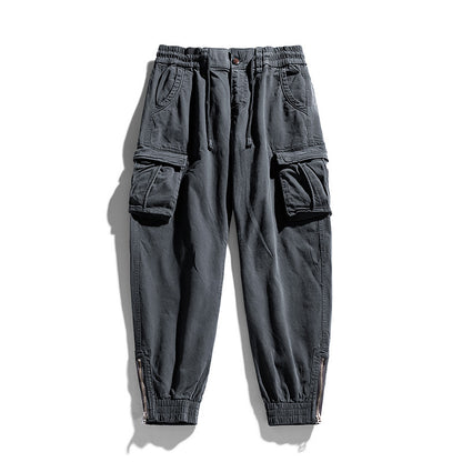 Men’s Japanese-Style Washed Cotton Cargo Pants